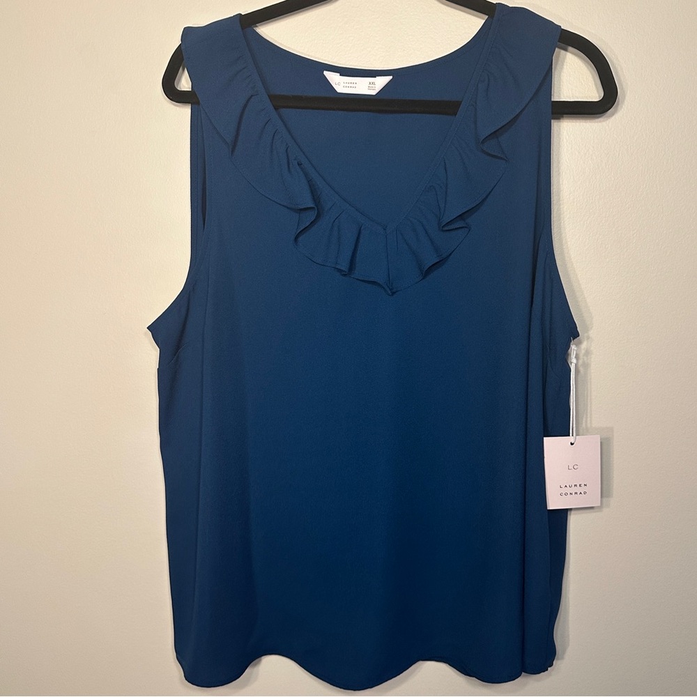 LC Lauren Conrad Teal Ruffle V-Neck Blouse